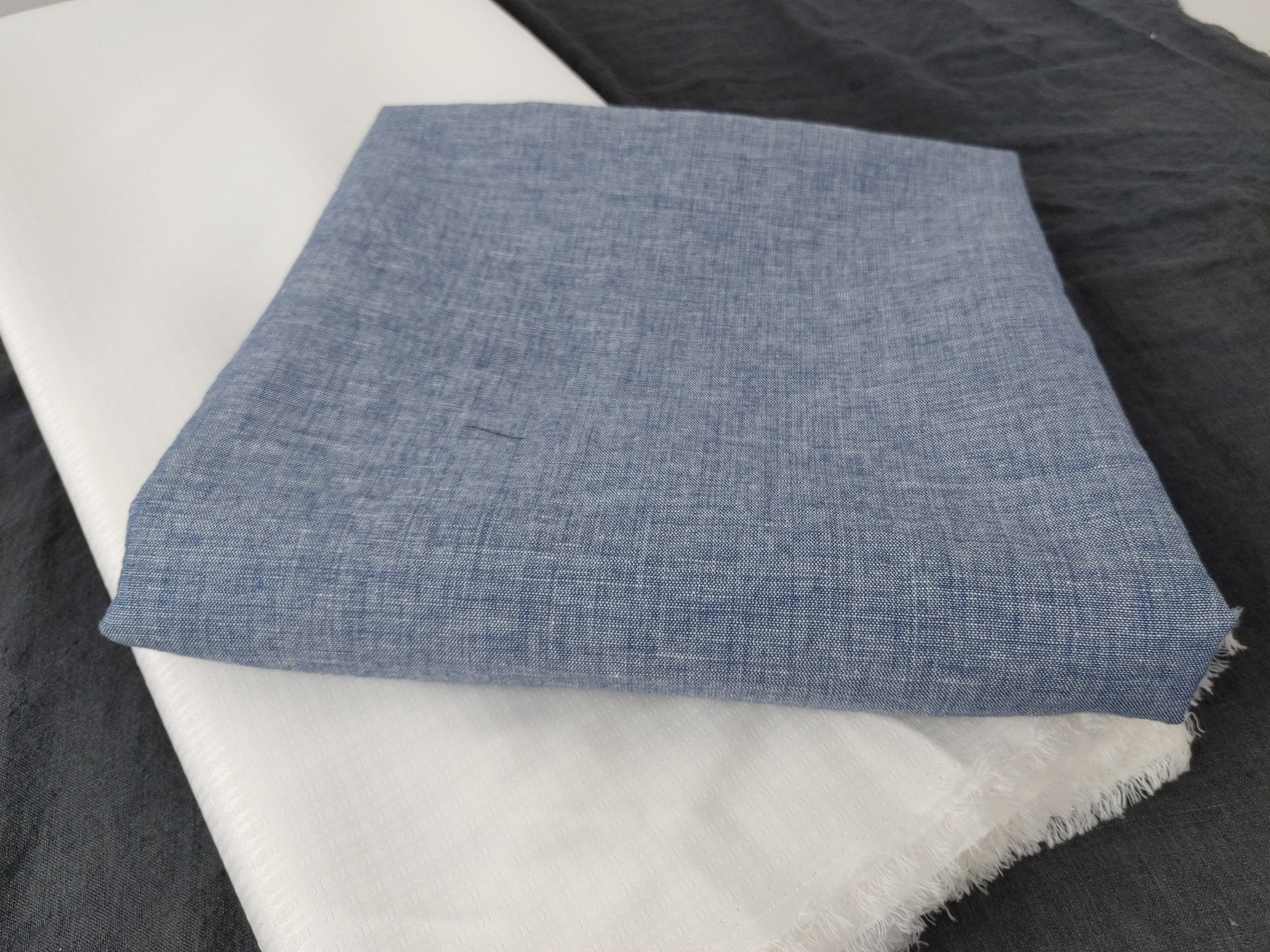 Linen Cotton Double Face Fabric Reversible 2988 - The Linen Lab - Blue