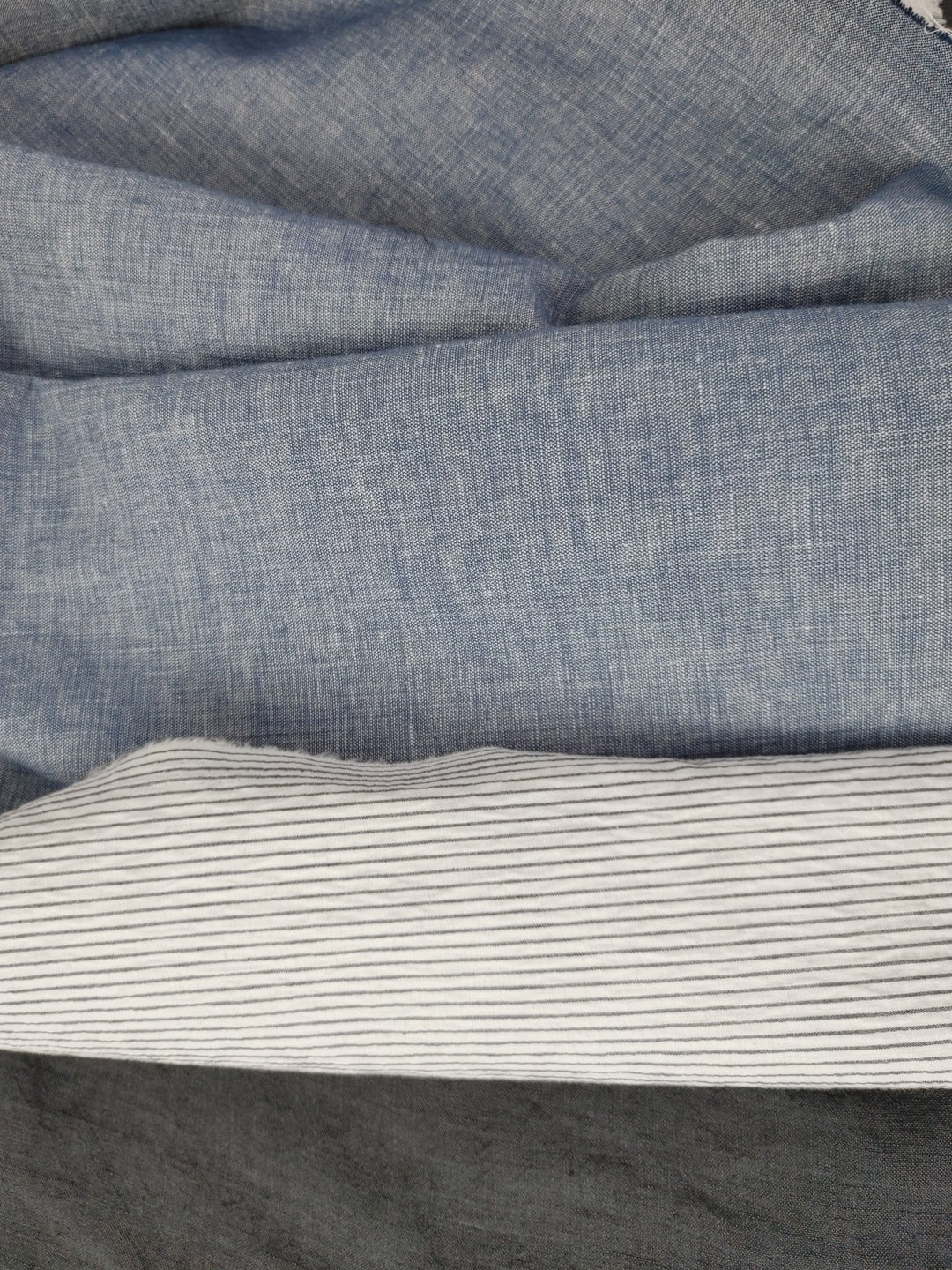 Linen Cotton Double Face Fabric Reversible 2988 - The Linen Lab - Blue