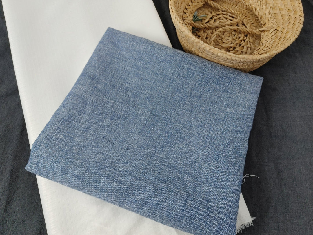 Linen Cotton Double Face Fabric Reversible 2988 - The Linen Lab - Blue