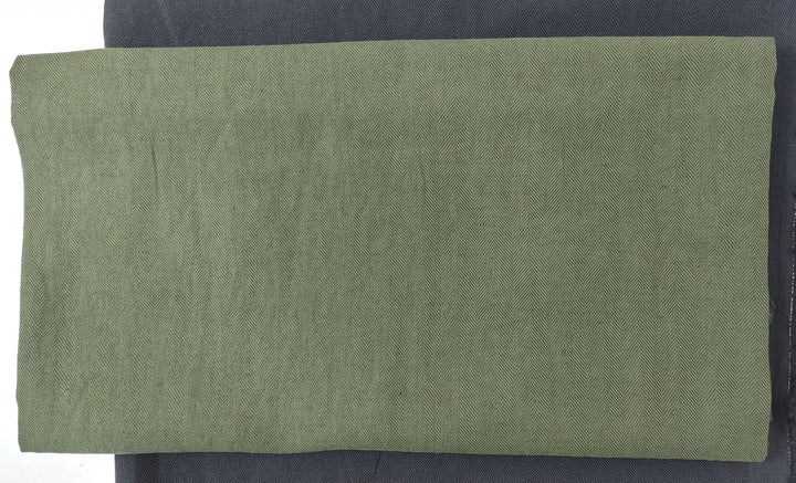 Linen Cotton HBT Herringbone Twill Solid Fabric Medium Weight 6678 6707 6820 7095 7659 7660 7661 - The Linen Lab - Green(Dark)