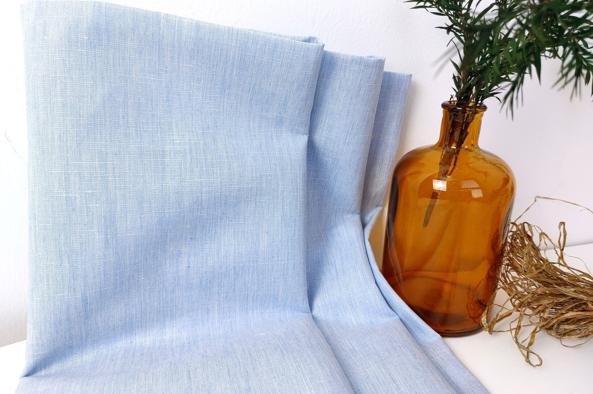 Linen Cotton Melange Chambray Fabric Light Weight 6468 - The Linen Lab - Blue(Light)