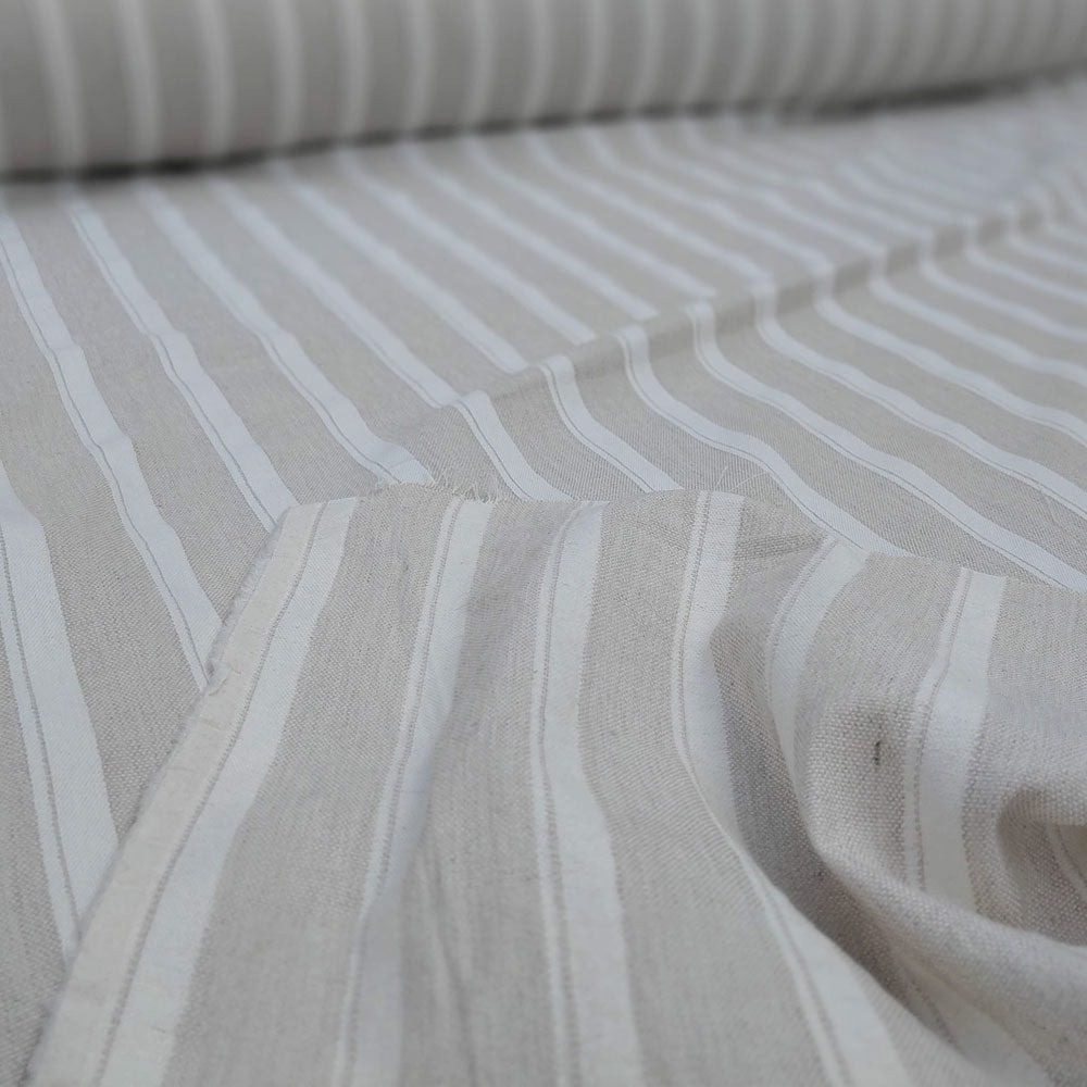 Linen Cotton Natural Color Dobby Stripe Fabric (6402) - The Linen Lab - Natural