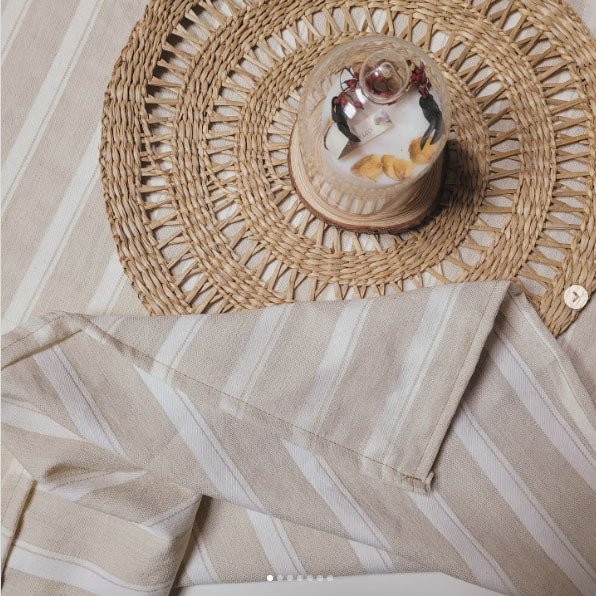 Linen Cotton Natural Color Dobby Stripe Fabric (6402) - The Linen Lab - Natural