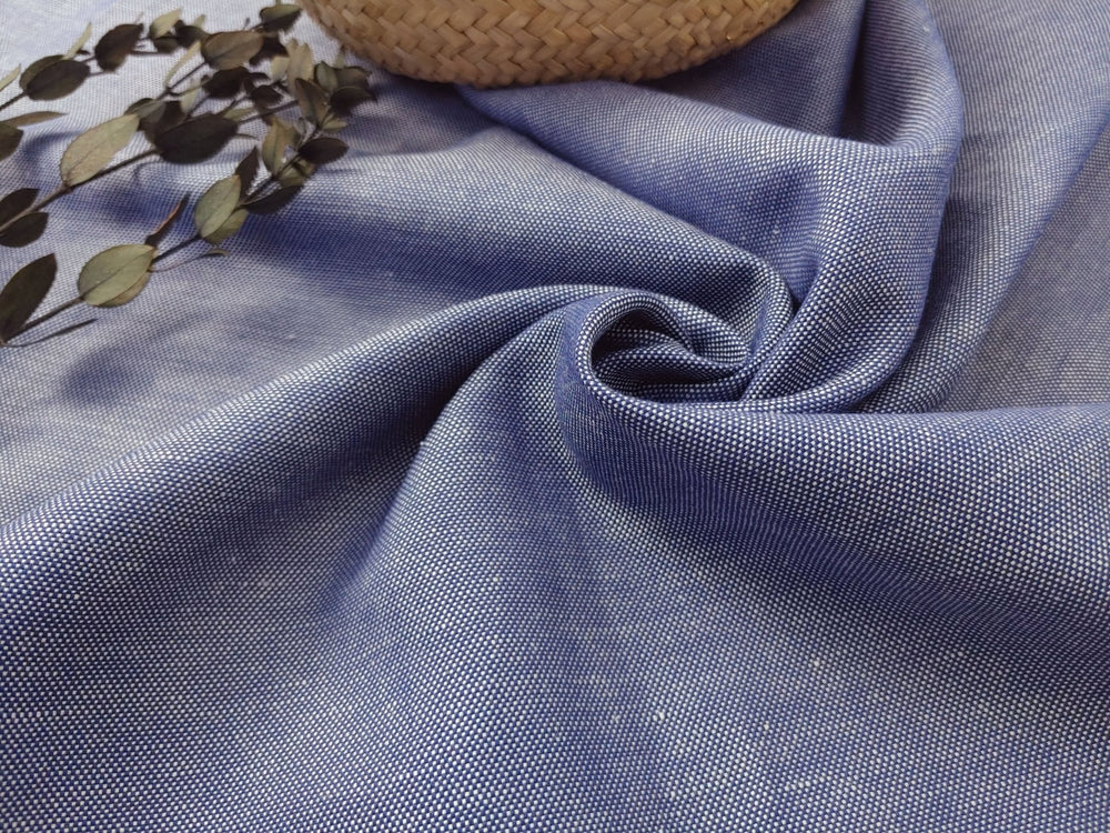 Linen Cotton Navy Chambray Canvas Fabric 3429 - The Linen Lab - Navy