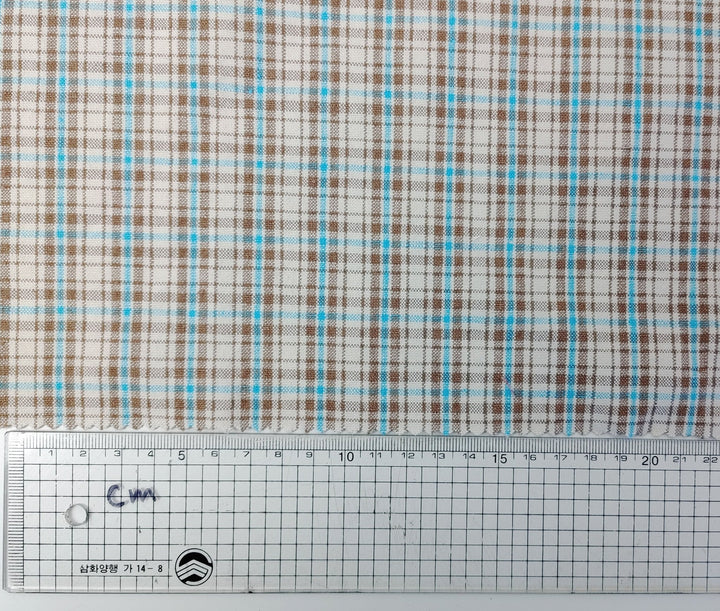 Linen Cotton Plaid Fabric Beige & Blue 7202 - The Linen Lab - Beige