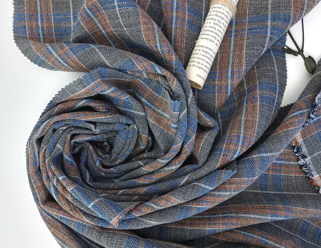 Linen Cotton Polyester Dobby Plaid Fabric 7103 - The Linen Lab - Brown