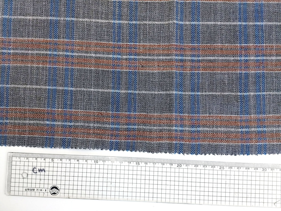 Linen Cotton Polyester Dobby Plaid Fabric 7103 - The Linen Lab - Brown