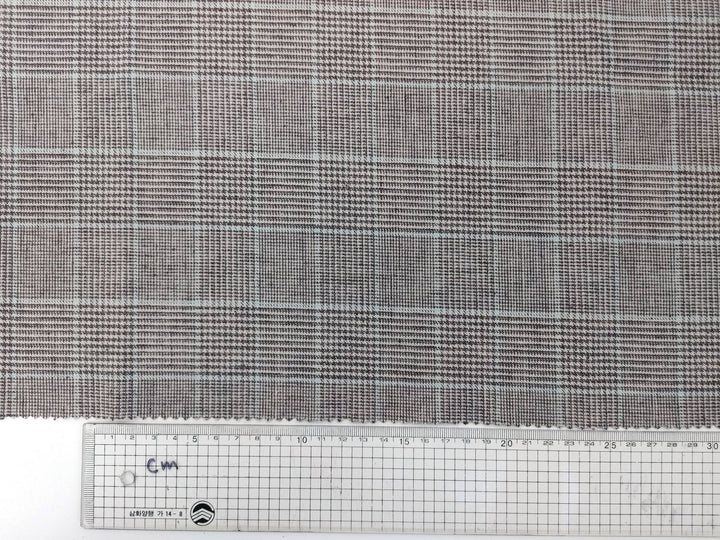 Linen Cotton Polyester Stretch Fabric with Glen Plaid Pattern 7479 - The Linen Lab - Brown