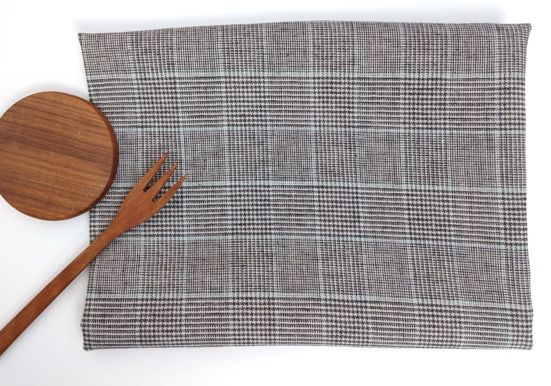Linen Cotton Polyester Stretch Fabric with Glen Plaid Pattern 7479 - The Linen Lab - Brown