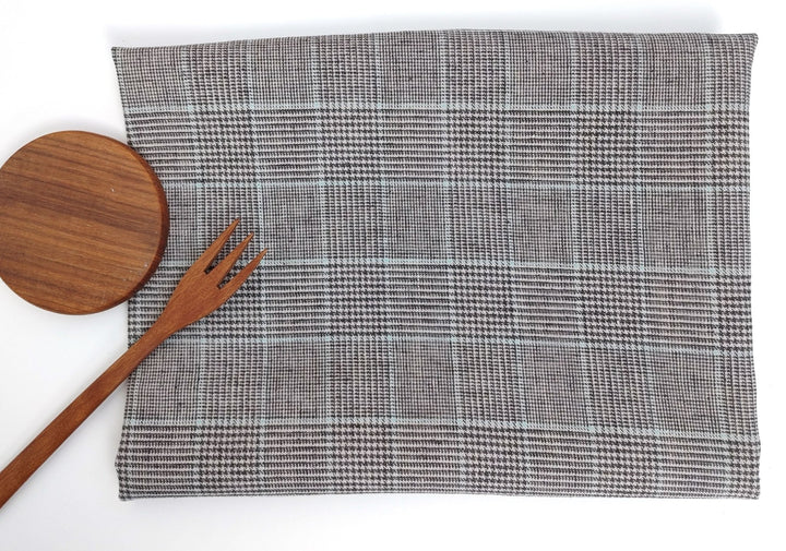 Linen Cotton Polyester Stretch Fabric with Glen Plaid Pattern 7479 - The Linen Lab - Brown