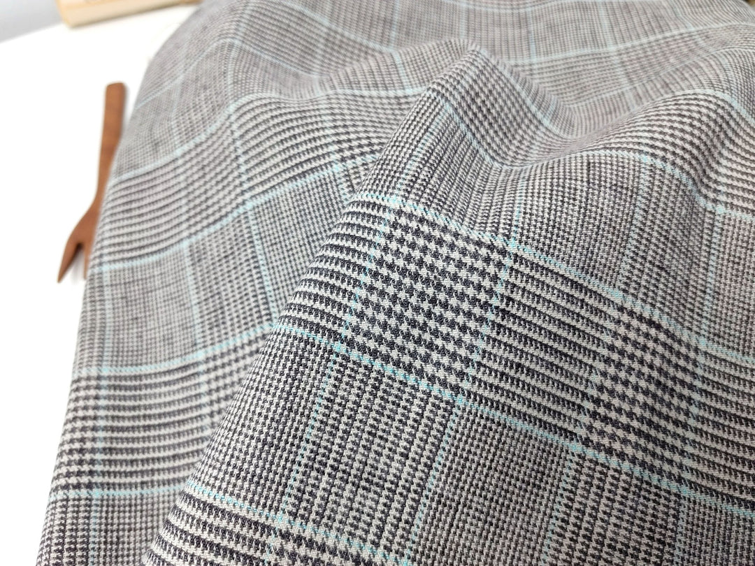Linen Cotton Polyester Stretch Fabric with Glen Plaid Pattern 7479 - The Linen Lab - Brown