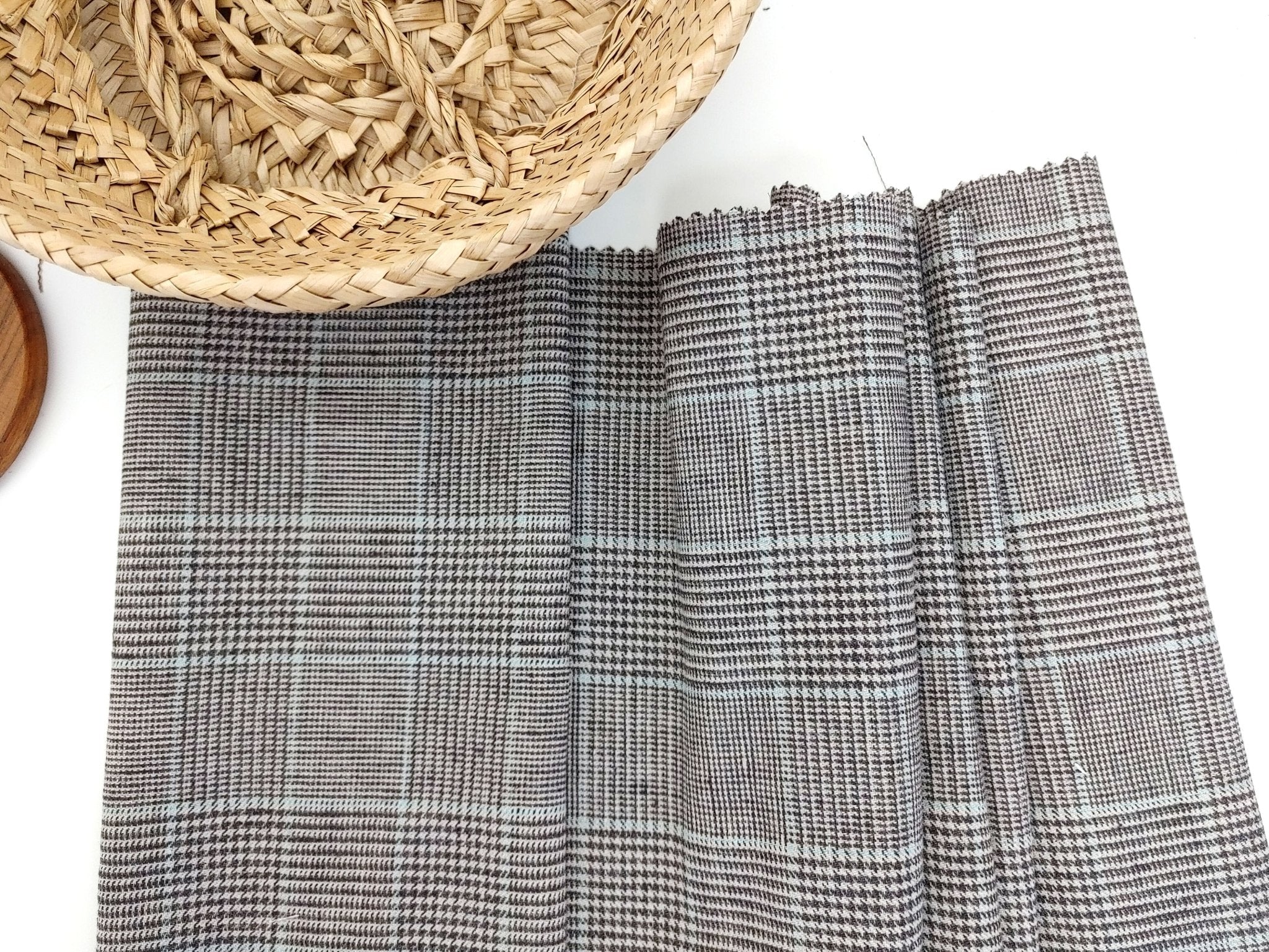 Linen Cotton Polyester Stretch Fabric with Glen Plaid Pattern 7479 - The Linen Lab - Brown