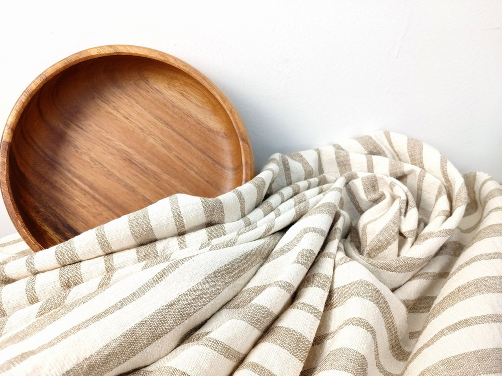 Linen Cotton PU Dobby Stripe Fabric with Stretch Effect 7372 - The Linen Lab - Beige