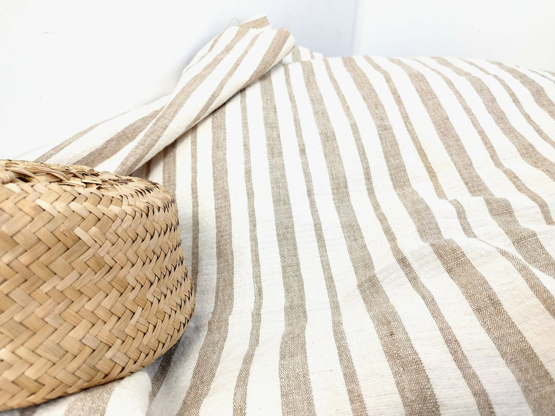 Linen Cotton PU Dobby Stripe Fabric with Stretch Effect 7372 - The Linen Lab - Beige