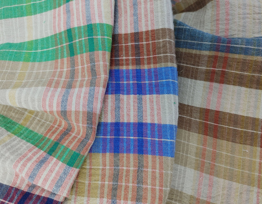 Linen Cotton PU Plaid Fabric with Subtle Wrinkle Charm 7465 7466 7467 - The Linen Lab - Green