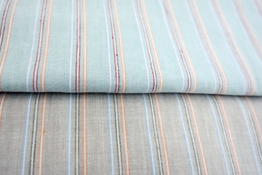 Linen Cotton Stripe Fabric Medium Weight 477 476 - The Linen Lab - Blue 477