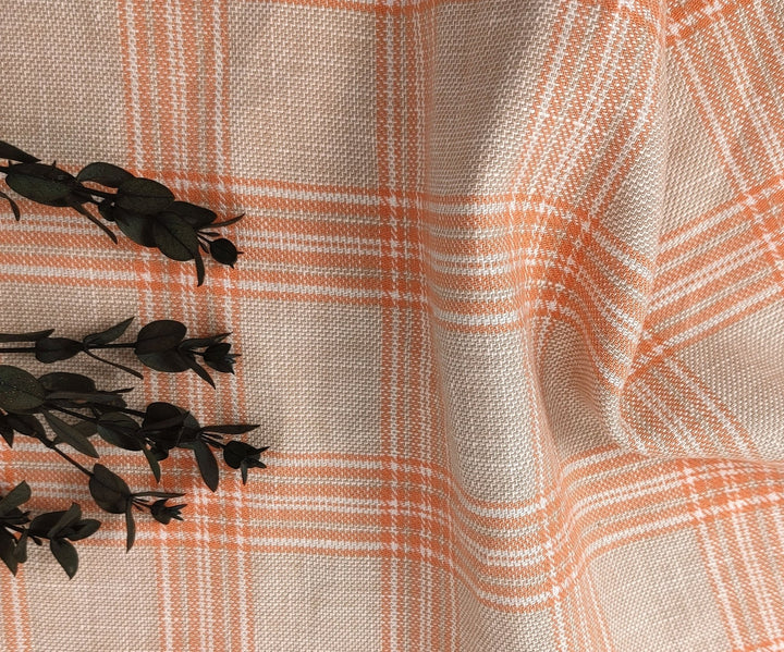 Linen Cotton Twill Plaid Fabric 6113 6114 - The Linen Lab - Orange