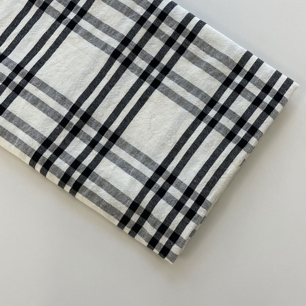 Linen Cotton White and Black Simple Check Fabric (6683) - The Linen Lab - white & black
