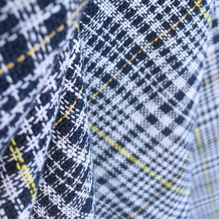 Linen Double Face Glen Plaid Fabric (5983) - The Linen Lab - Navy