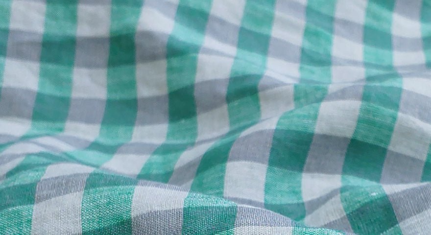 Linen Fabric Green Gingham Check 6393 - The Linen Lab - Green 6393