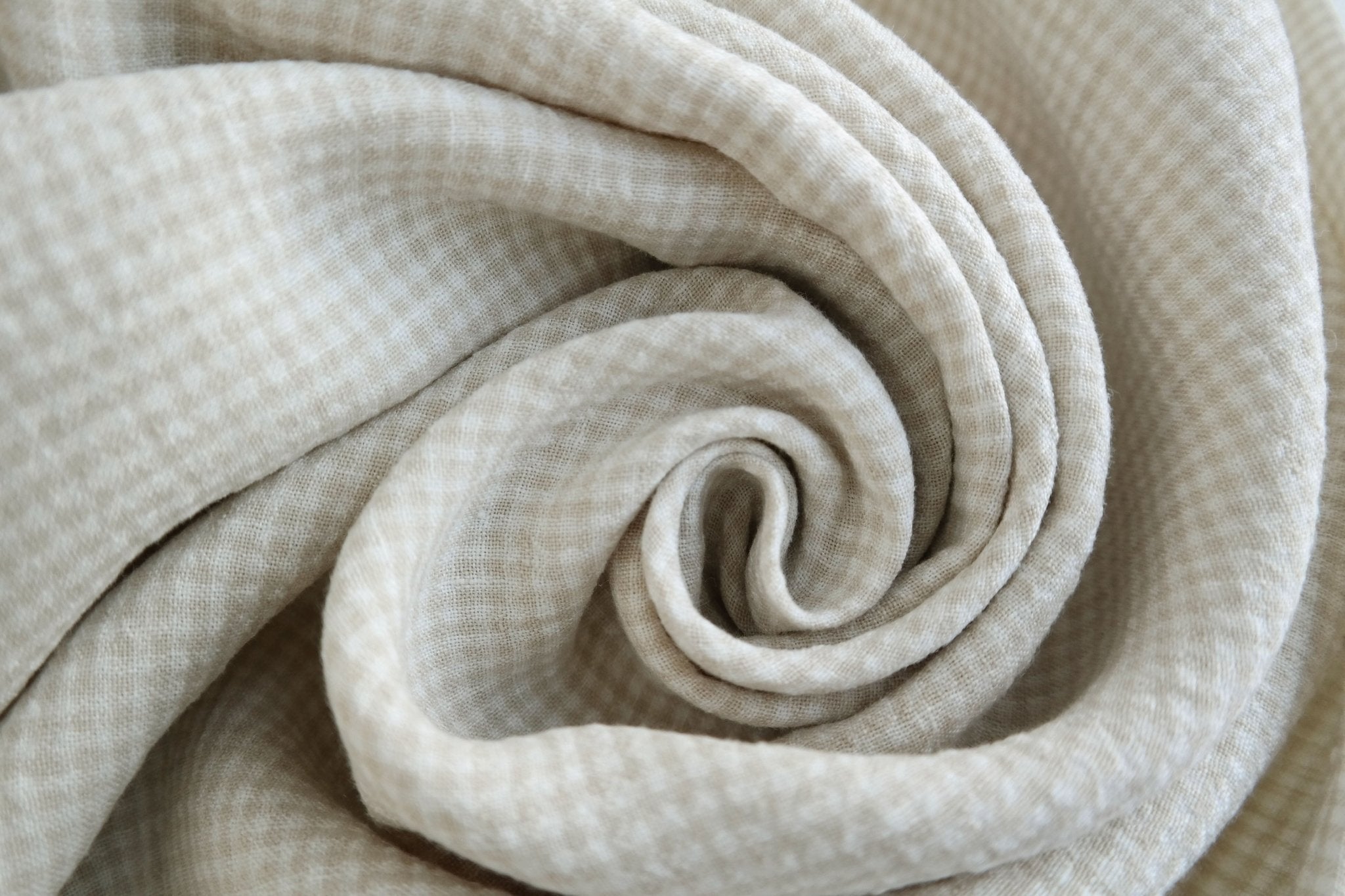 Linen Fabric Seersucker Gingham Check 7161 7235 - The Linen Lab - Beige 7161