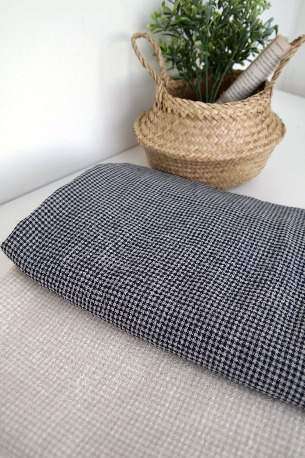 Linen Fabric Seersucker Gingham Check 7161 7235 - The Linen Lab - Beige 7161