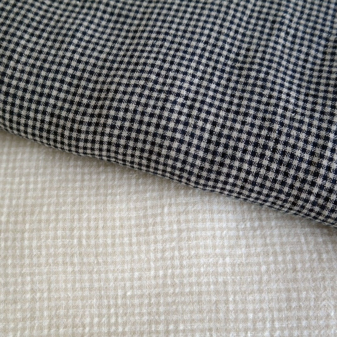 Linen Fabric Seersucker Gingham Check 7161 7235 - The Linen Lab - Beige 7161