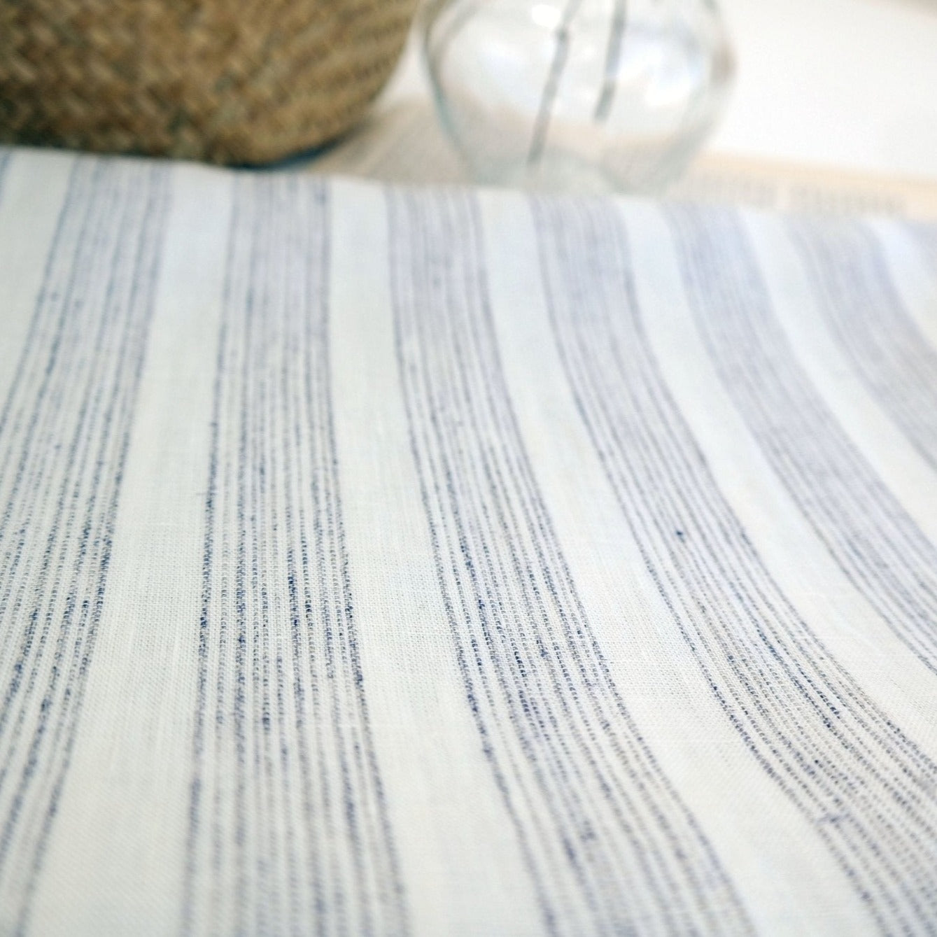 Linen Fabric with Melange Stripe 7203 - The Linen Lab - white with melange stripe