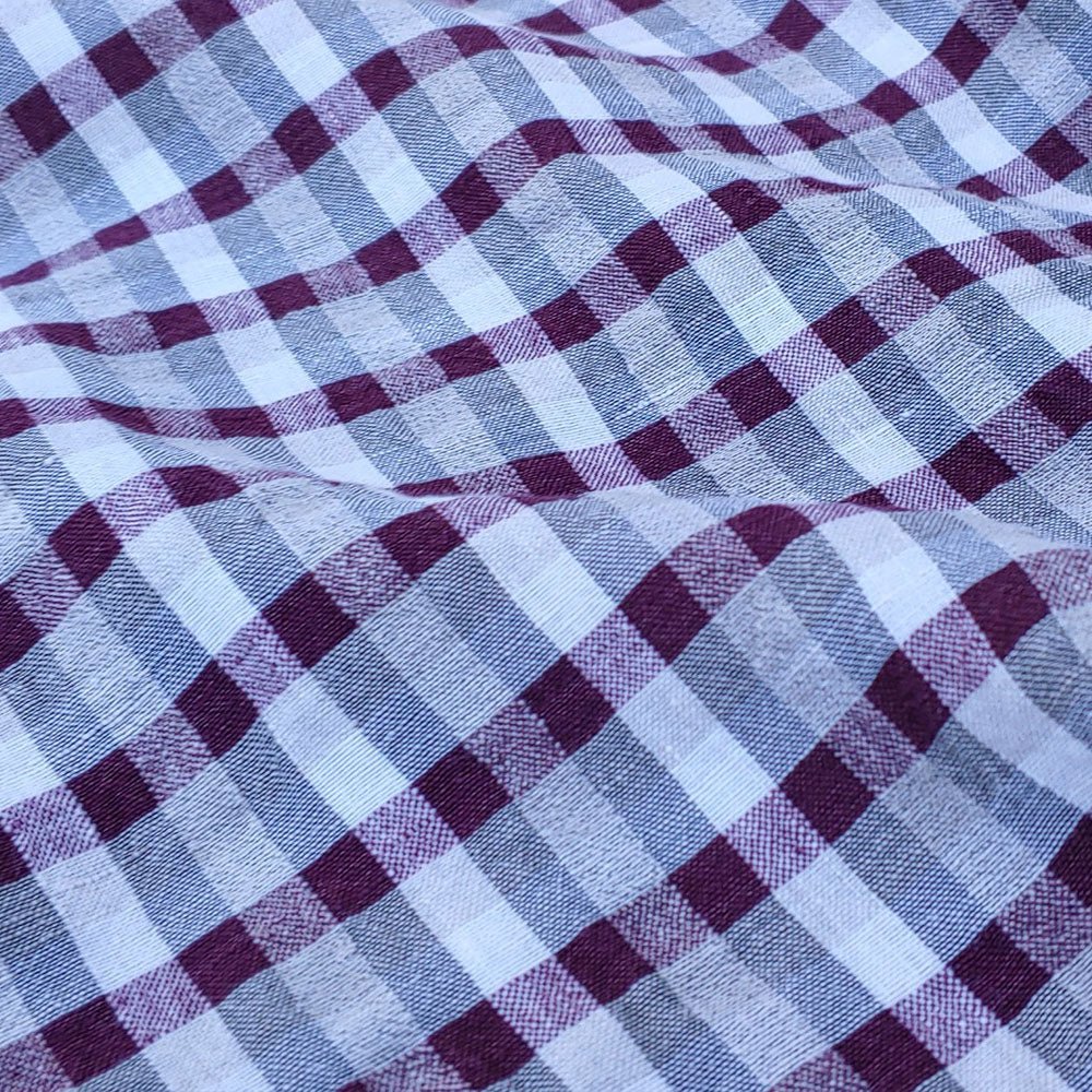 Linen Gingham Check Seersucker Fabric (6326 6828 6827 6918 6919) - The Linen Lab - Red