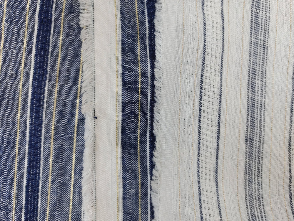 Linen Gold Lurex Dobby Stripe Fabric 1547 74 - The Linen Lab - Ivory