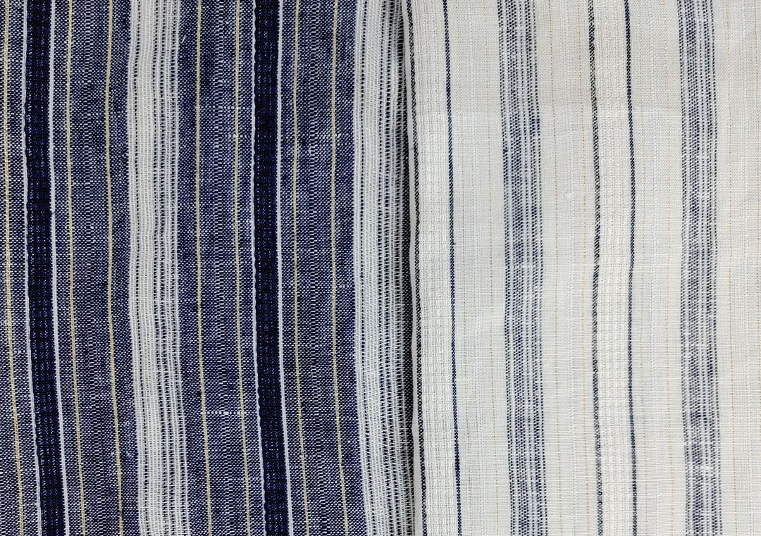 Linen Gold Lurex Dobby Stripe Fabric 1547 74 - The Linen Lab - Ivory