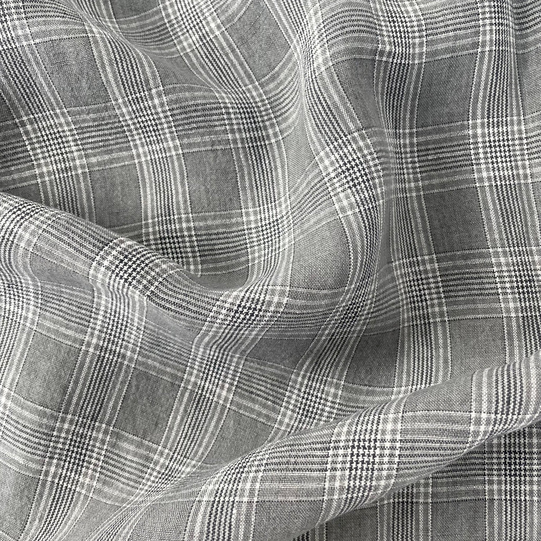 Linen Grey Check Fabric 6634 - The Linen Lab - Grey
