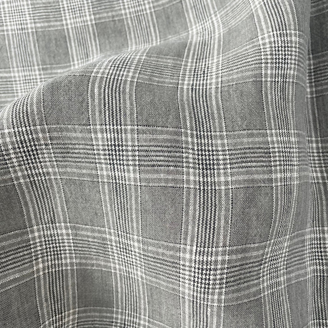 Linen Grey Check Fabric 6634 - The Linen Lab - Grey