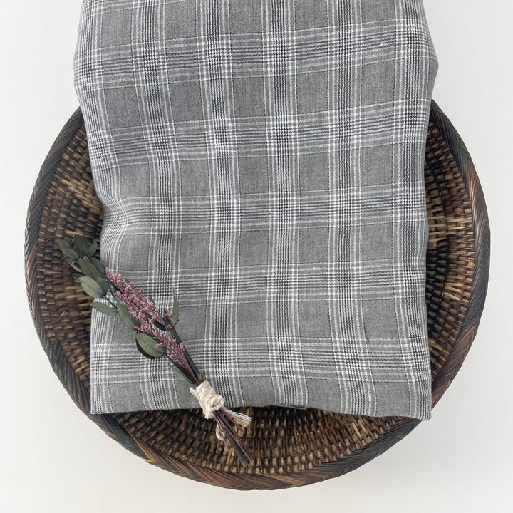 Linen Grey Check Fabric 6634 - The Linen Lab - Grey