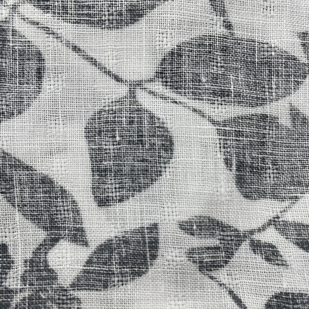 Linen Grey Leaf Print (7275) - The Linen Lab - Grey