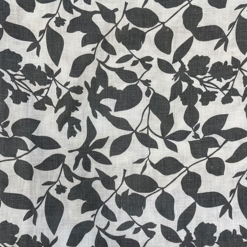 Linen Grey Leaf Print (7275) - The Linen Lab - Grey