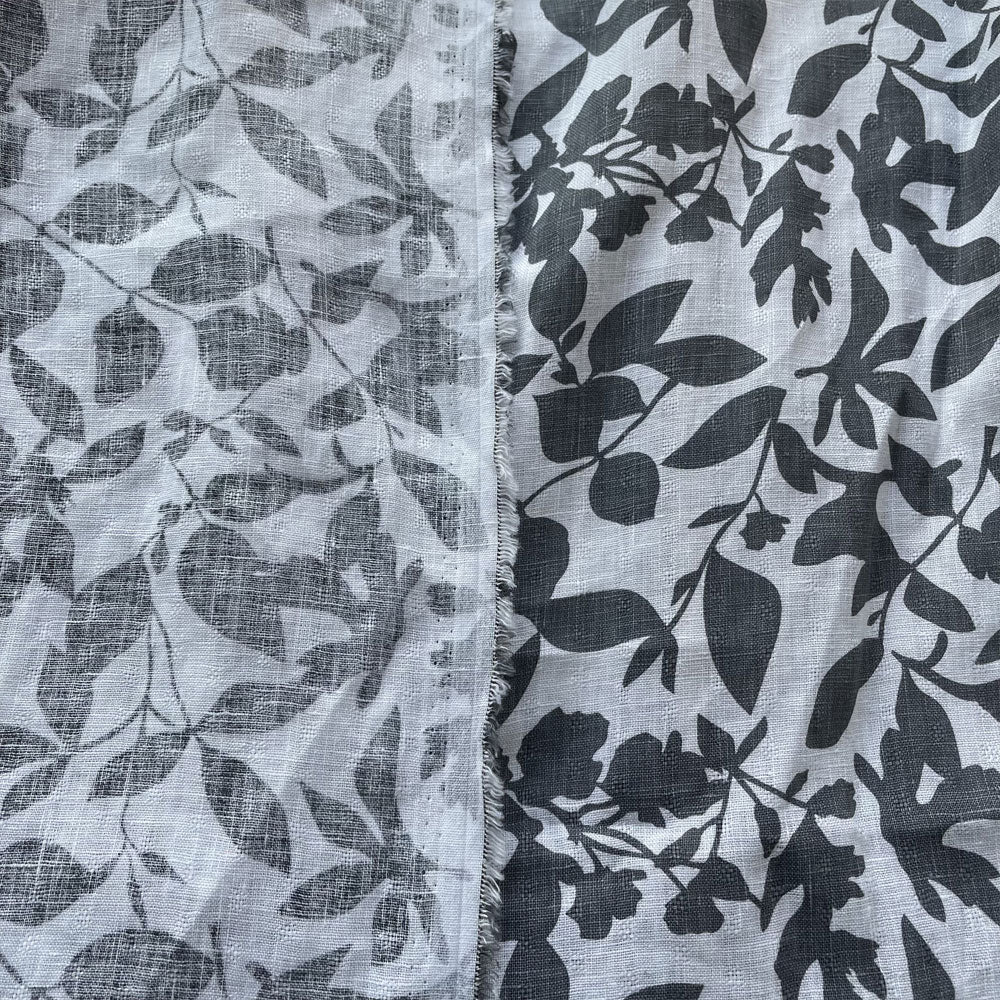 Linen Grey Leaf Print (7275) - The Linen Lab - Grey