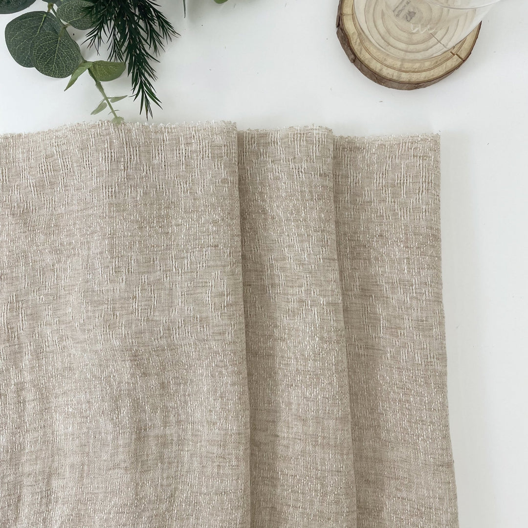 Linen Jacquard Multi Pattern Fabric - The Linen Lab - Beige