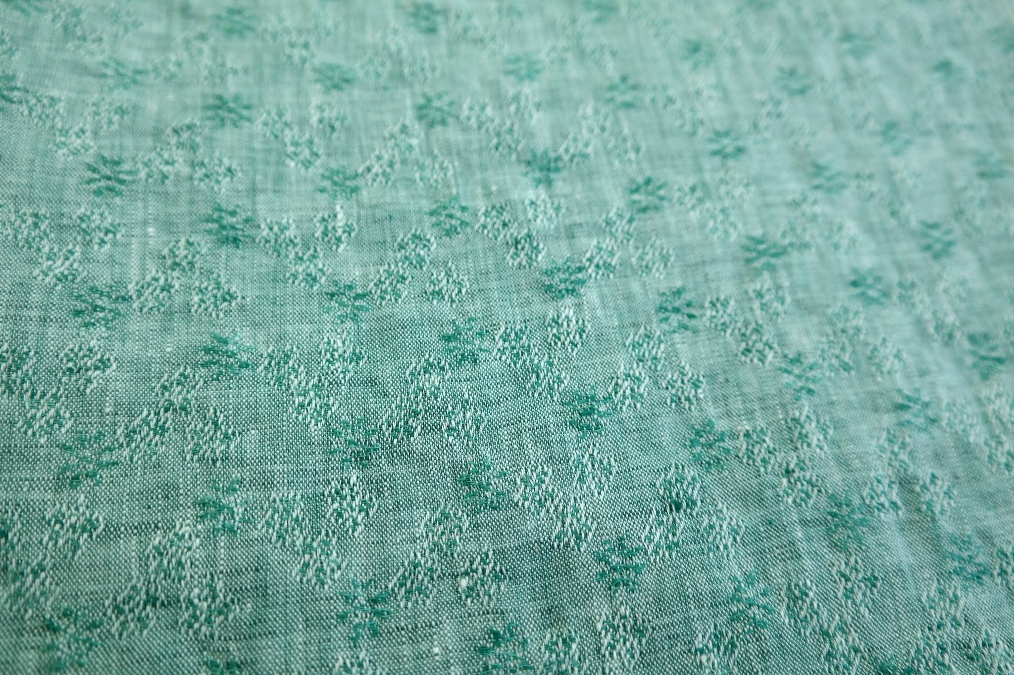 Linen Jacquard Small Flower Pattern Fabric (7168 7174 7195 7196 7197) - The Linen Lab - green