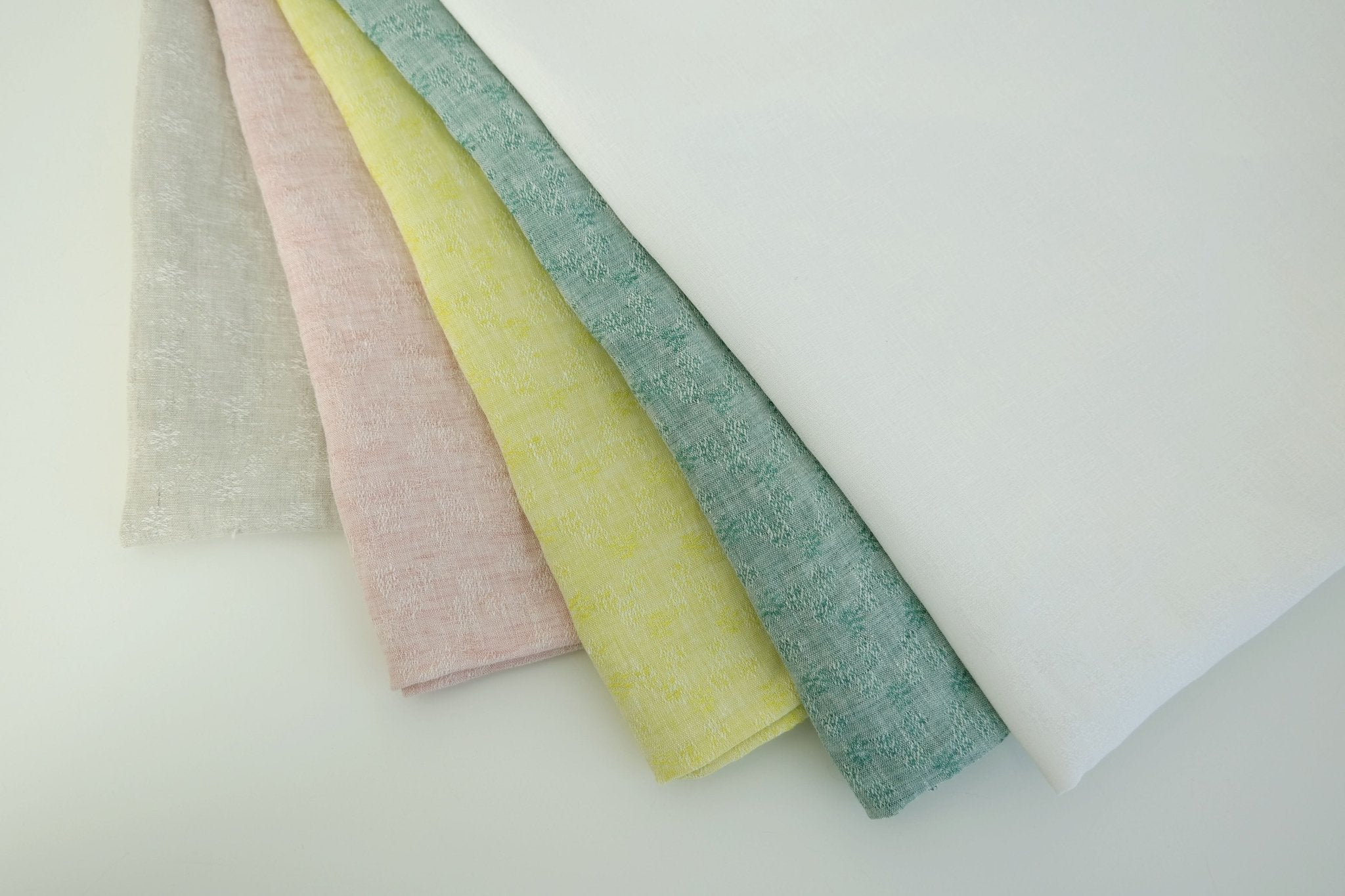 Linen Jacquard Small Flower Pattern Fabric (7168 7174 7195 7196 7197) - The Linen Lab - light natural