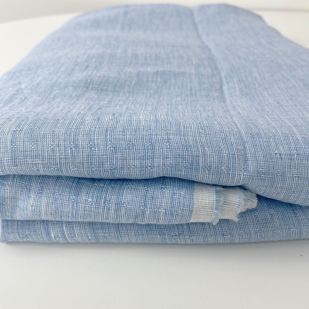Linen Jacquard Small Pattern Fabric 4888 4887 - The Linen Lab - Blue