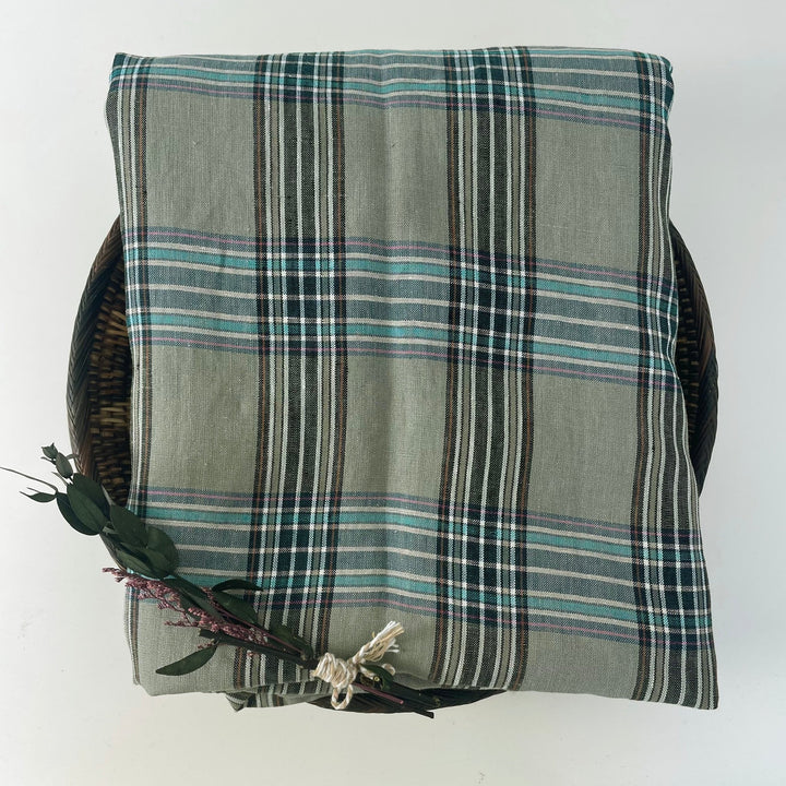 Linen Khaki Grid Check 7334 - The Linen Lab - Khaki