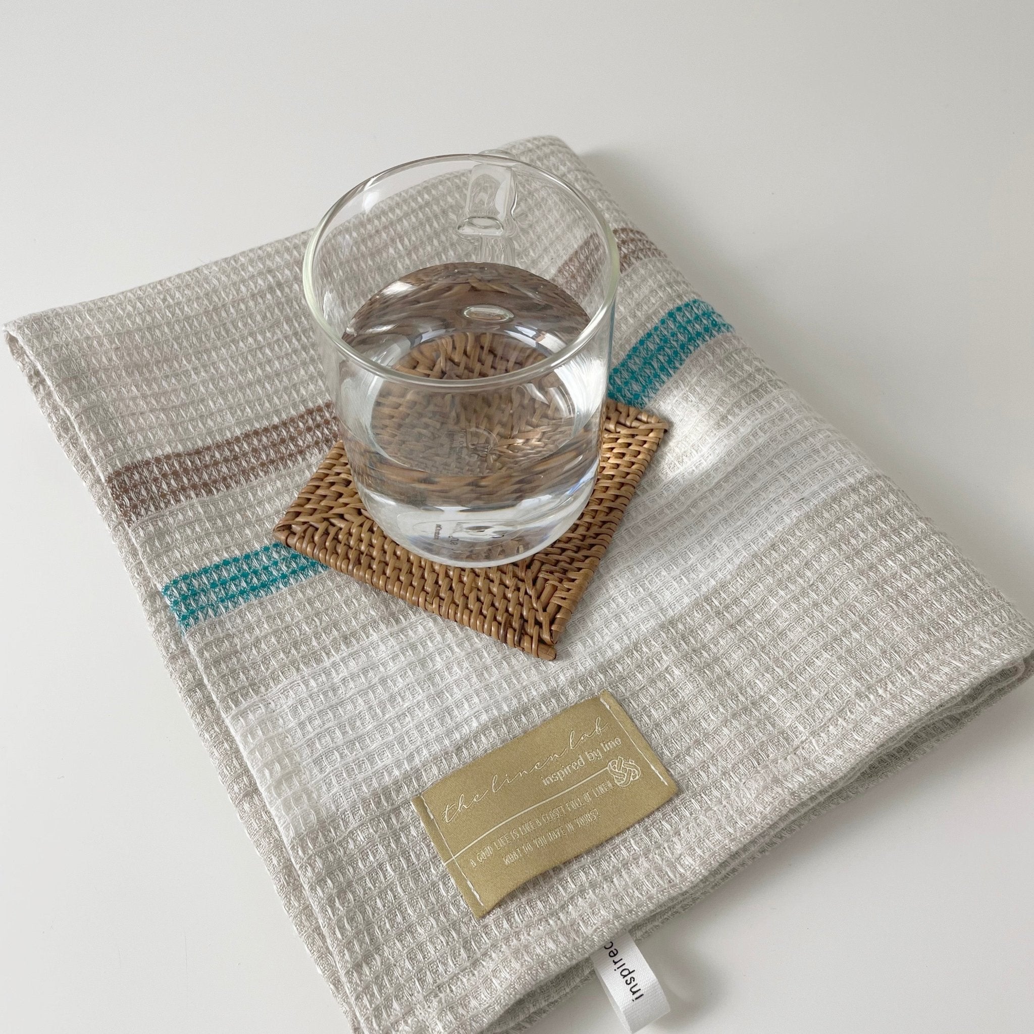 Linen Kitchen Cloth Towel Stripe Waffle Shape - The Linen Lab -