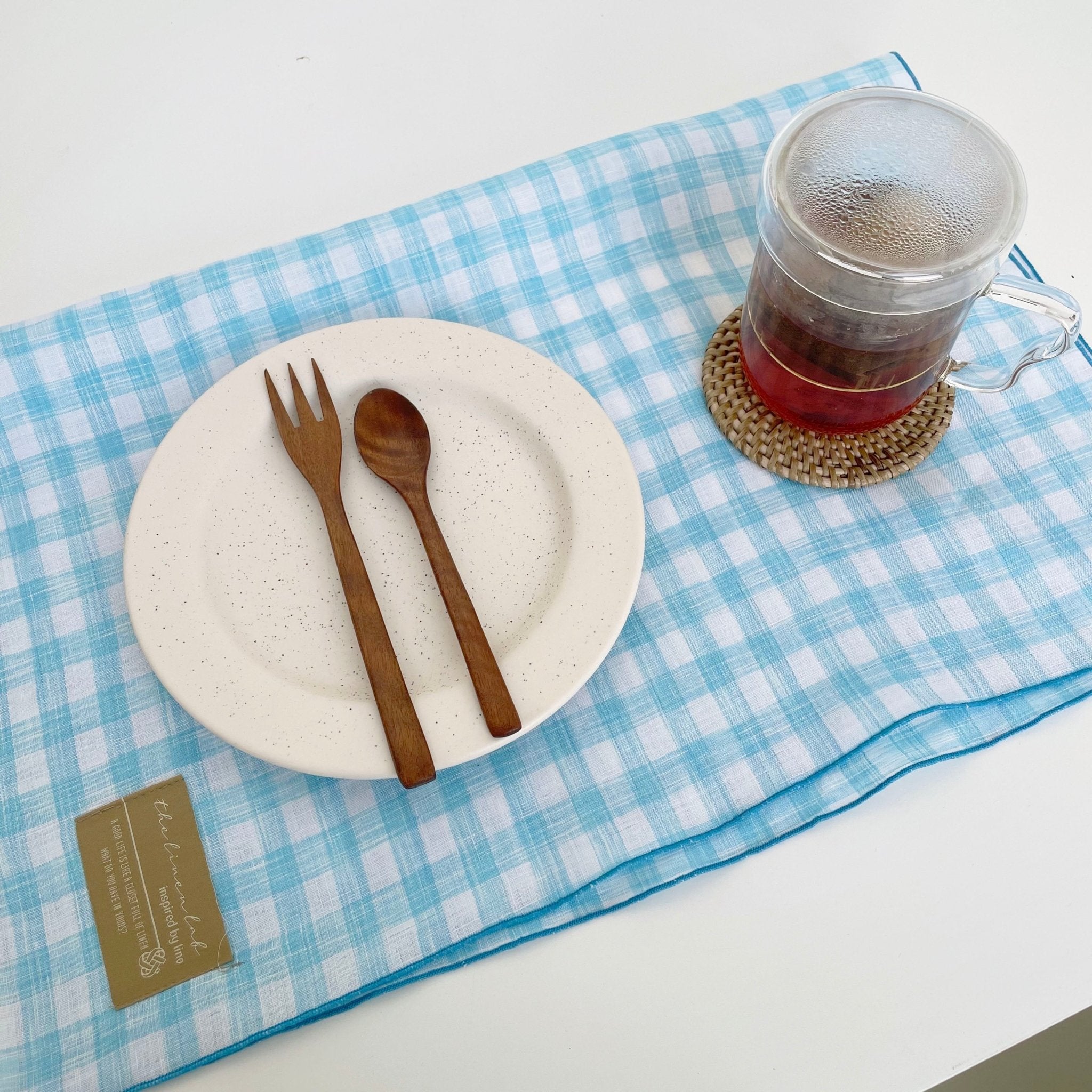 Linen Kitchen Cloth Towel Stripe&Check - The Linen Lab - Skyblue check