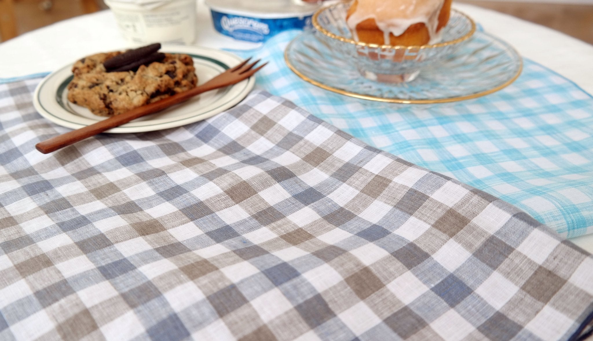Linen Kitchen Cloth Towel Stripe&Check - The Linen Lab - Violetgrey check