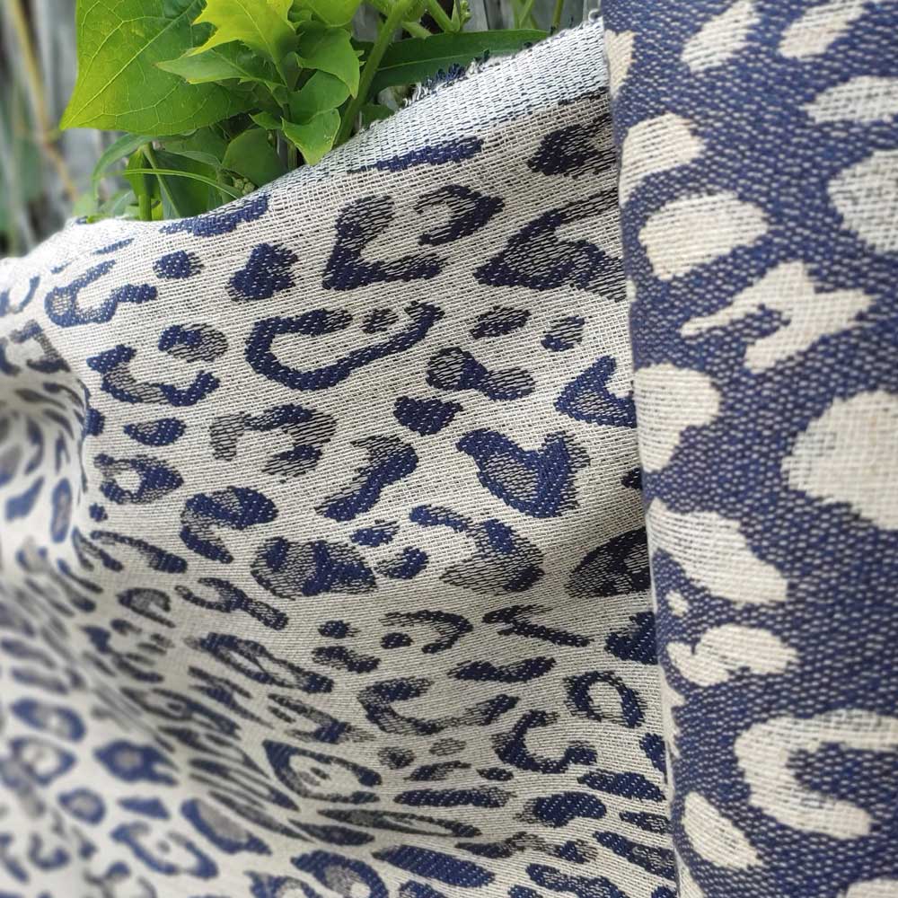 Linen Leopard Jacquard Fabric (6014 6015 6016) - The Linen Lab - Navy