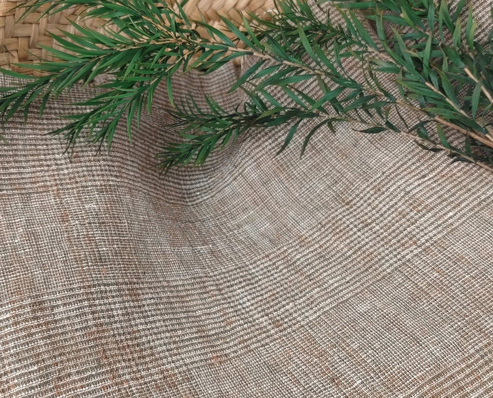 Linen Polyester Glen Plaid Fabric with Delave Effect 7062 7063 6805 - The Linen Lab - Brown