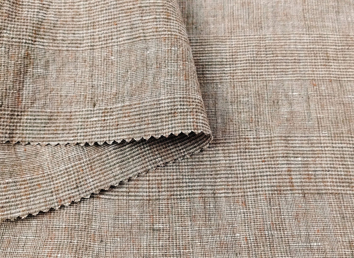 Linen Polyester Glen Plaid Fabric with Delave Effect 7062 7063 6805 - The Linen Lab - Brown