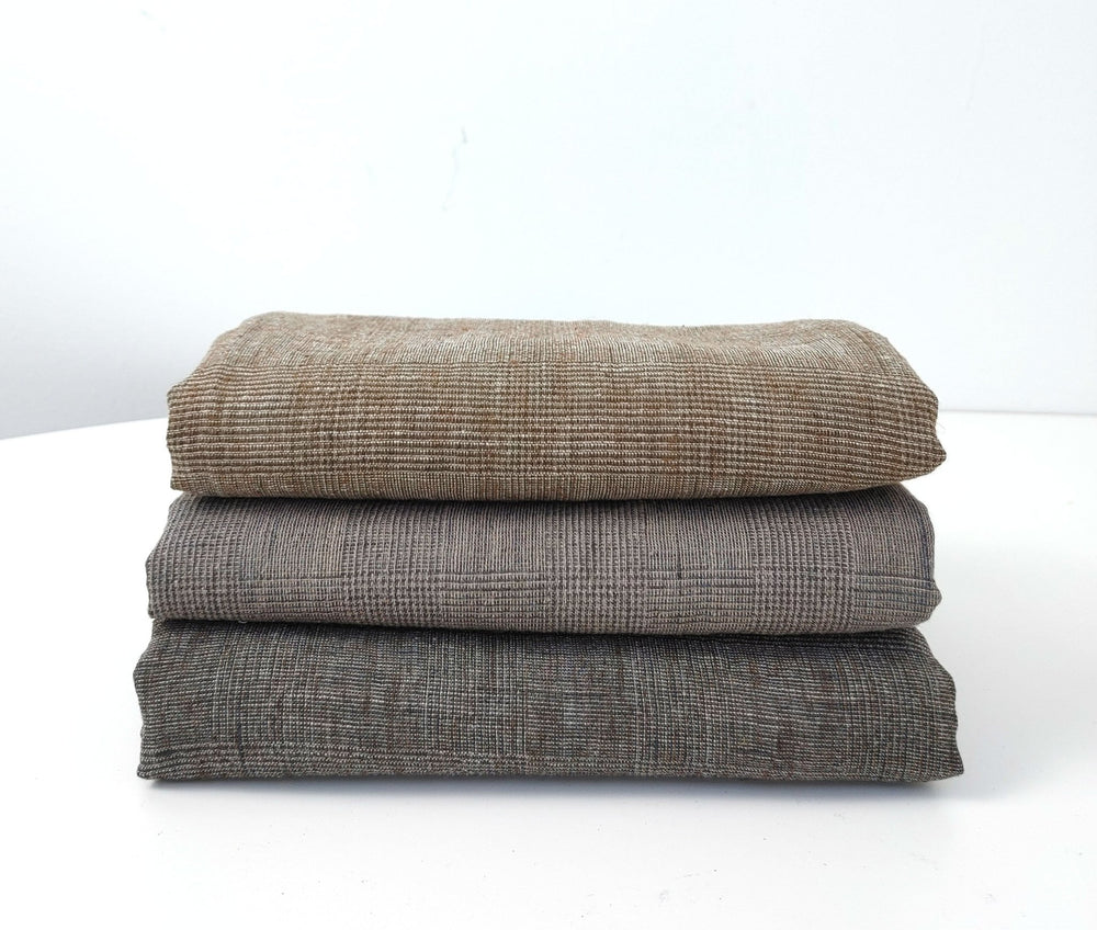 Linen Polyester Glen Plaid Fabric with Delave Effect 7062 7063 6805 - The Linen Lab - Gray