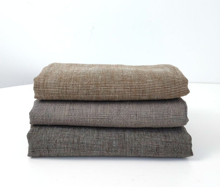 Linen Polyester Glen Plaid Fabric with Delave Effect 7062 7063 6805 - The Linen Lab - Gray